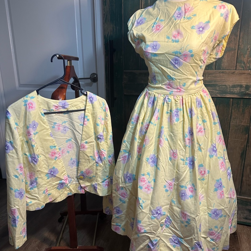 True Vintage Dorothy Ann 2-Piece Pastel Floral Dress & Blazer Set – Size Medium - Picture 5 of 14